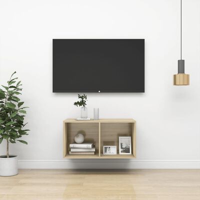 vidaXL Wall-mounted TV Cabinet Sonoma Oak 14.6"x14.6"x28.3" Chipboard