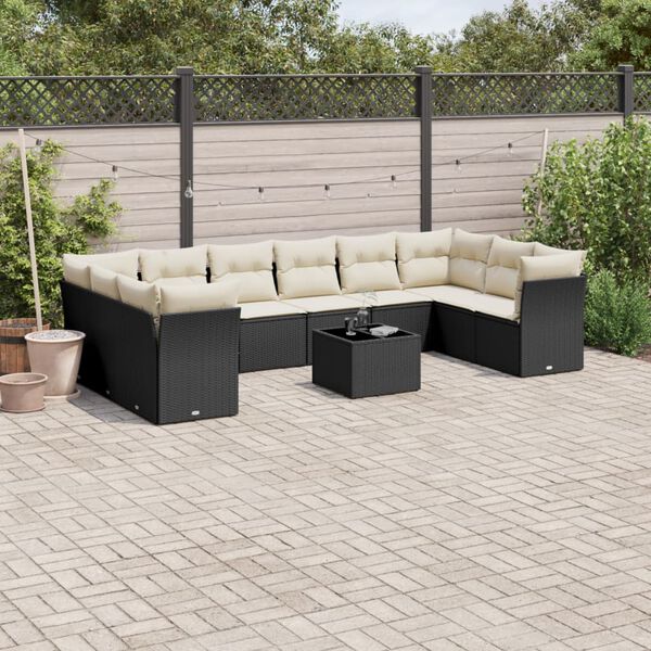 vidaXL Garden Sofa Set Black PE rattan Large Adjustable Feet