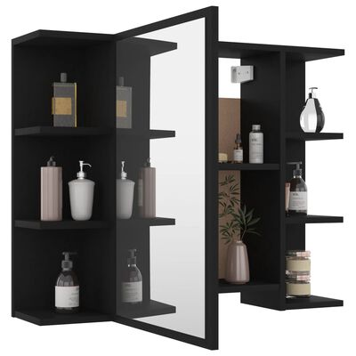 vidaXL Bathroom Mirror Cabinet Black 31.5"x8.1"x25.2" Engineered Wood