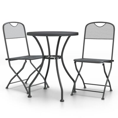 vidaXL 3 Piece Patio Dining Set Expanded Metal Mesh Anthracite