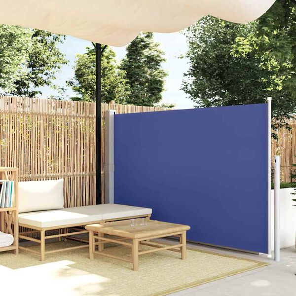 vidaXL Side Awning Blue Steel frame, 100% polyester fabric with PU coating