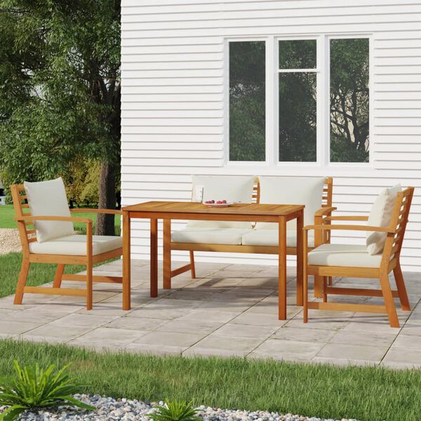 vidaXL Patio Dining Set Cream white Solid acacia wood Medium Modular