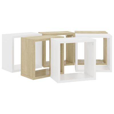 vidaXL Wall Cube Shelves 6 pcs White and Sonoma Oak 10.2"x5.9"x10.2"