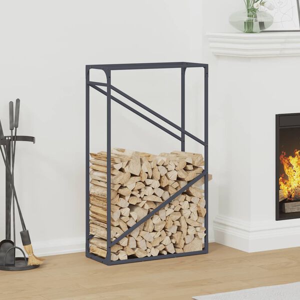 vidaXL Firewood Rack Anthracite 23.6x9.8x39.4" Cold-rolled steel
