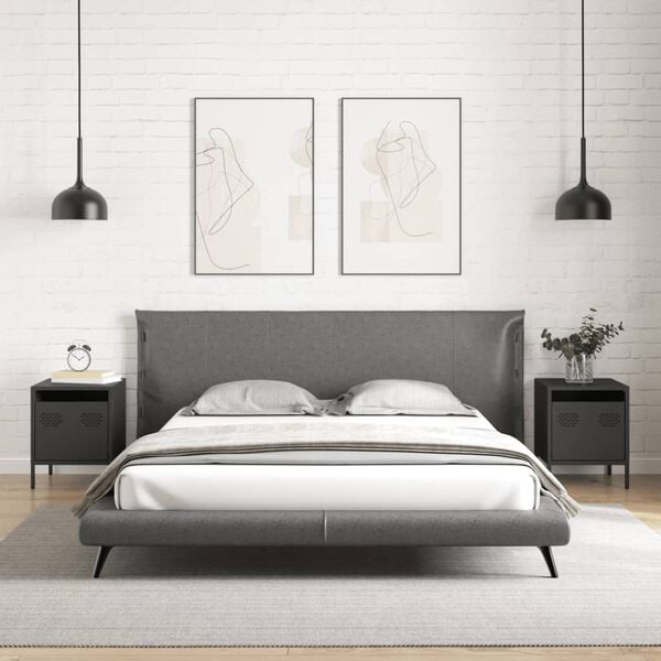 vidaXL Bedside Cabinet Set of 2 Black Cold-rolled steel