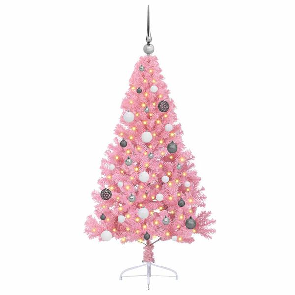 vidaXL Artificial Pre-lit Christmas Tree with 150 LEDs Pink 59.1" PVC