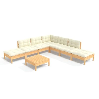 vidaXL 8 Piece Patio Lounge Set with Cream Cushions Pinewood
