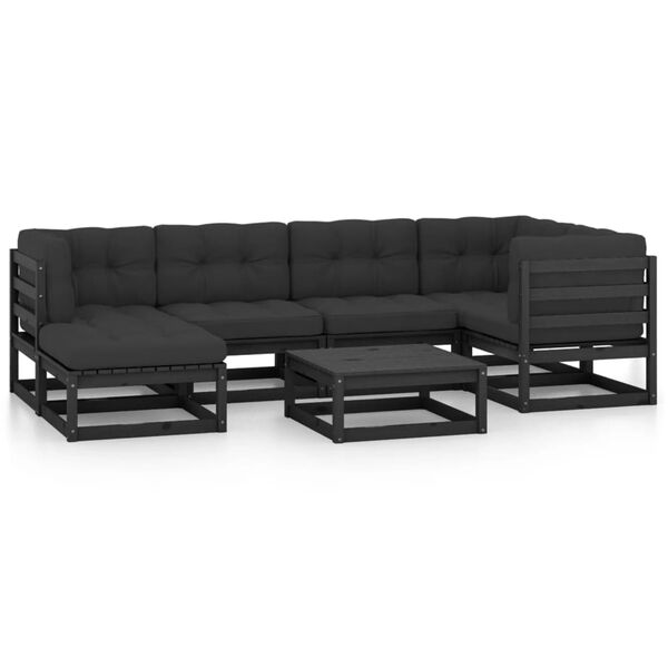vidaXL Garden Lounge Set Black Solid pinewood and polyester Large Sturdy
