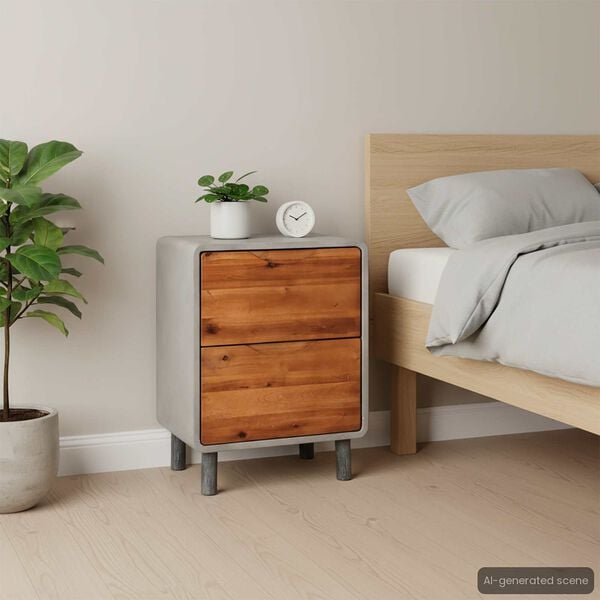 vidaXL Nightstand Concrete gray, Acacia wood brown