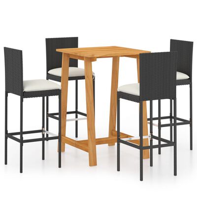 vidaXL 5 Piece Patio Bar Set with Cushions Black