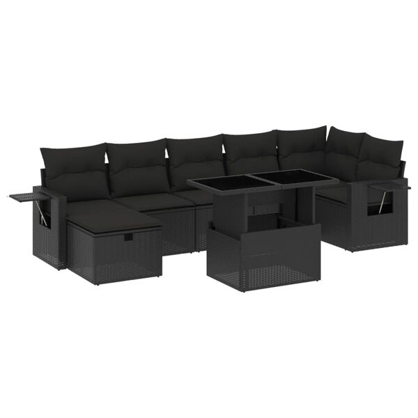vidaXL Garden Sofa Set Black PE rattan, Powder-coated steel Large