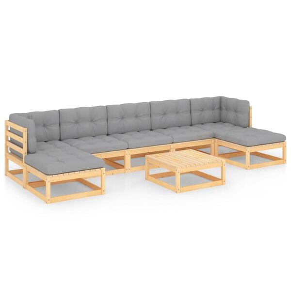 vidaXL Garden Lounge Set Natural pinewood, Grey Solid pinewood Medium