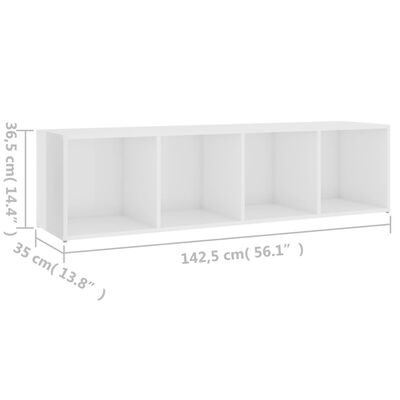 vidaXL TV Cabinet High Gloss White 56.1"x13.8"x14.4" Engineered Wood