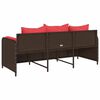 vidaXL Patio Sofa with Cushions 3-Seater Brown Poly Rattan