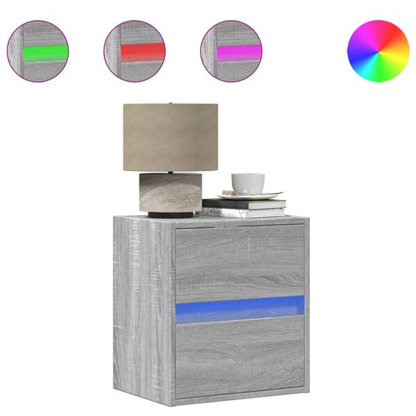 vidaXL Wall-mounted Bedside Cabinet Set of 2 Grey Sonoma Engineered wood