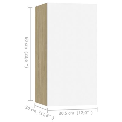 vidaXL TV Stand White and Sonoma Oak 12"x11.8"x23.6" Engineered Wood