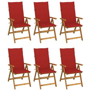 vidaXL Patio Chair Set of 6 Red Solid Acacia wood Compact Foldable