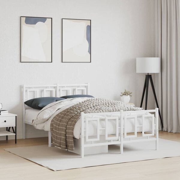 vidaXL Bed Frame White Steel Small Double Rectangular Modern