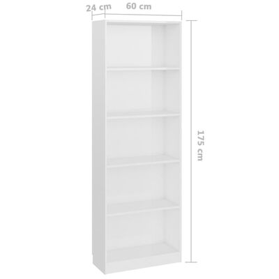 vidaXL 5-Tier Book Cabinet High Gloss White 23.6" x 9.4" x 68.9" Engineered Wood