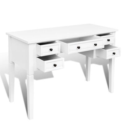 vidaXL Writing Desk with 5 Drawers White