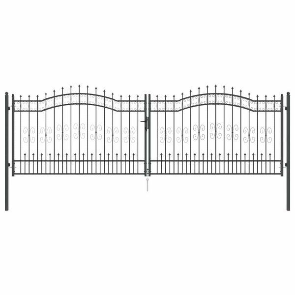 vidaXL Fence Gate with Spear Top Black 159.8"x 49.2" Powder-coated Steel