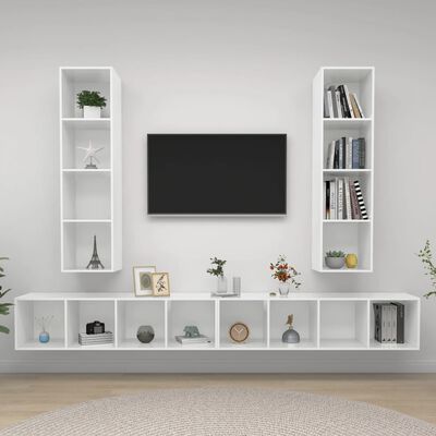 vidaXL Wall-mounted TV Stands 4 Pcs High Gloss White Engineered Wood