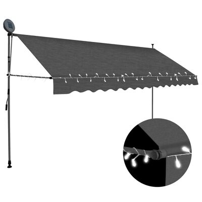 vidaXL Manual Retractable Awning with LED 137.8" Anthracite