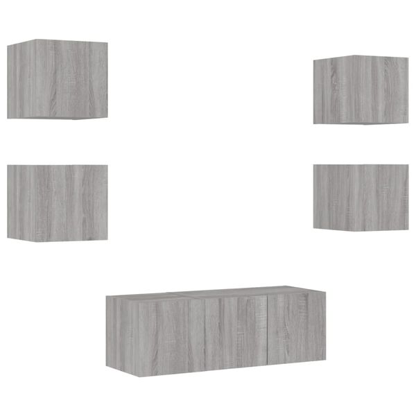vidaXL TV Wall Unit Grey sonoma Engineered wood Large TV Wall Unit