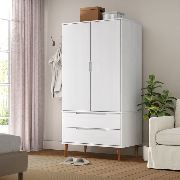 vidaXL Wardrobe White Solid pine wood with UV varnish finish medium