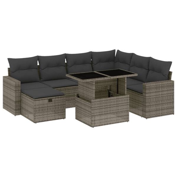vidaXL Patio Sofa Set Grey PE rattan, powder-coated steel, fabric