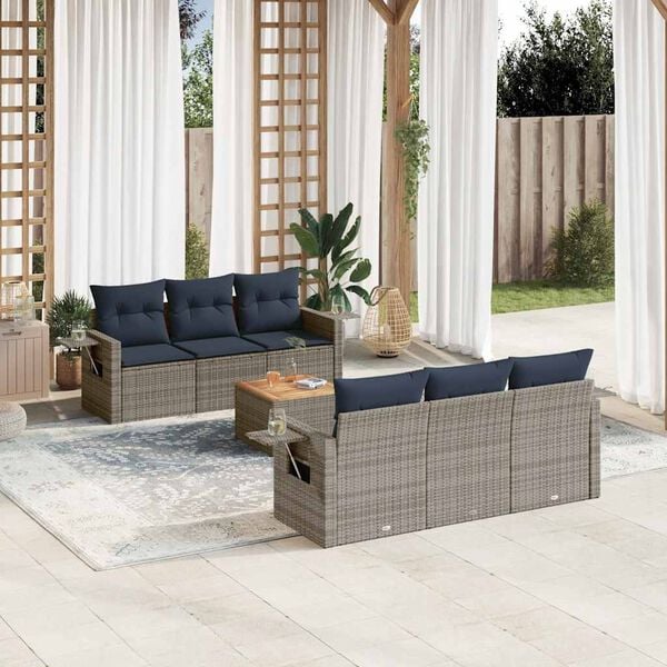 vidaXL 7 Piece Garden Sofa Set with Cushions Grey Poly Rattan