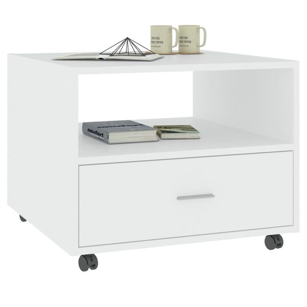 vidaXL Coffee Table White Engineered Wood Lockable Wheels Coffee Table