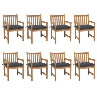 vidaXL Patio Chairs 8 pcs with Anthracite Cushions Solid Teak Wood