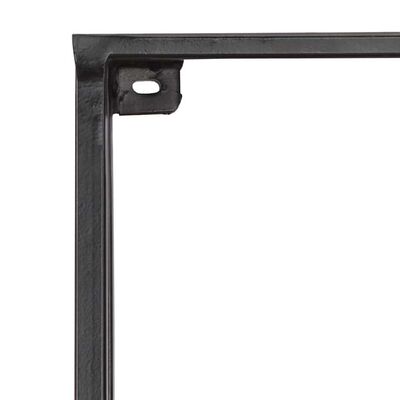 Corner of a metal frame showing mounting hole.