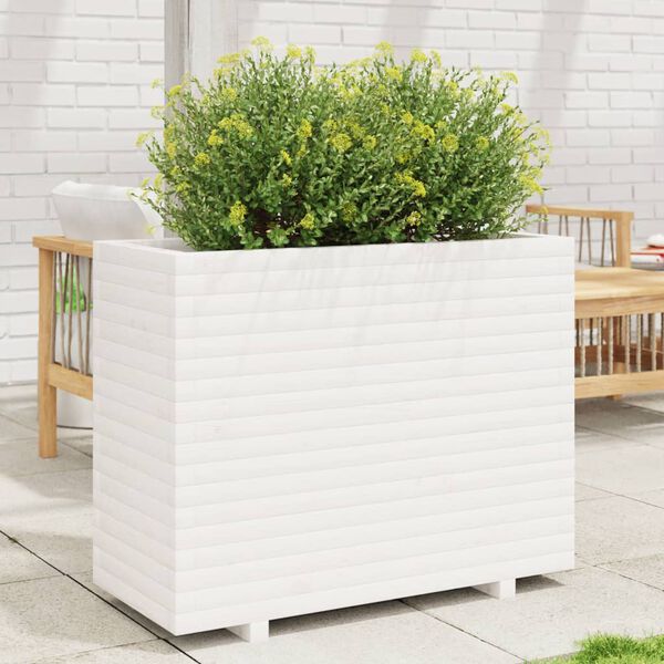 vidaXL Garden Planter White Solid pine wood Large Decorative Inlays