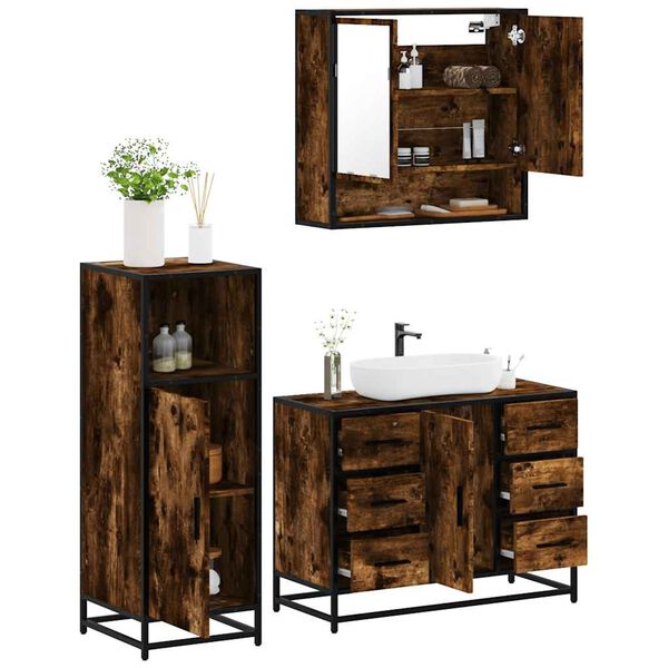 vidaXL Bathroom Furniture Set Smoked Oak Engineered wood, metal, glass