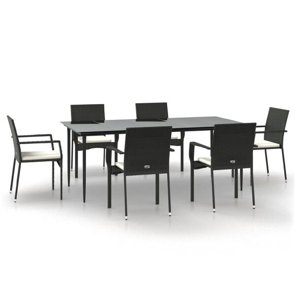 vidaXL Garden Dining Set Black with cream cushions