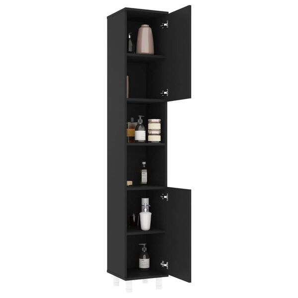 vidaXL Bathroom Cabinet Black Engineered wood 11.8 x 11.8 x 70.5 in