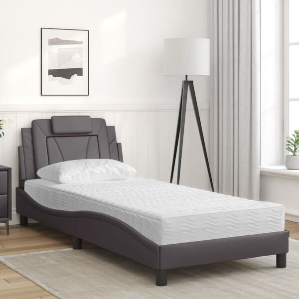 vidaXL Bed Grey Faux leather, plywood, foam, knitted fabric Twin