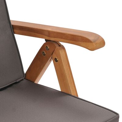 vidaXL Reclining Patio Chairs with Cushions 2 pcs Solid Teak Wood Gray
