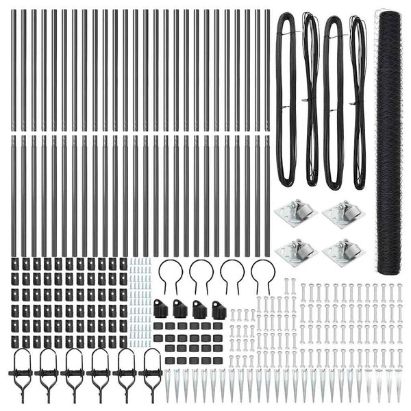 vidaXL Fence with Posts Gray 59.1" x 1968.5" PVC-coated steel