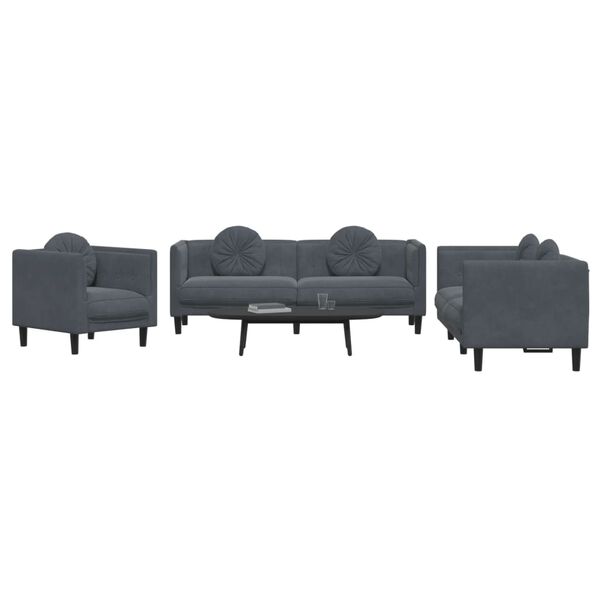 vidaXL Sofa Set Dark grey Velvet (100% polyester), plywood, solid wood