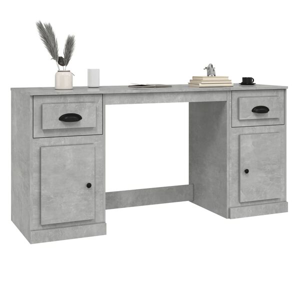 vidaXL Desk With Cabinet Concrete Grey Engineered Wood Large