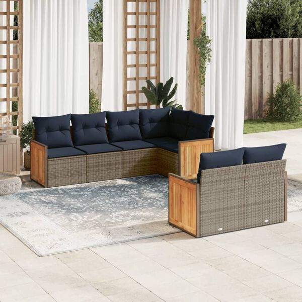 vidaXL 7 Piece Patio Sofa Set with Cushions Gray Poly Rattan