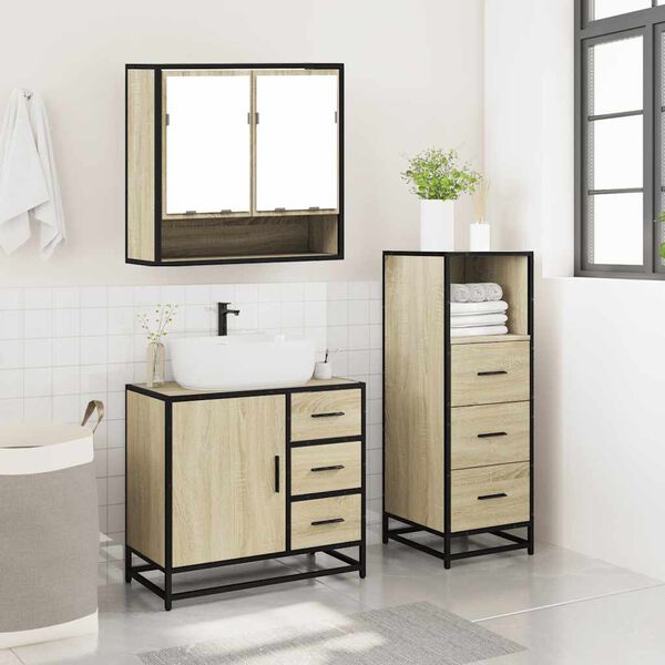 vidaXL Bathroom Furniture Set Sonoma Oak Engineered wood, metal, glass