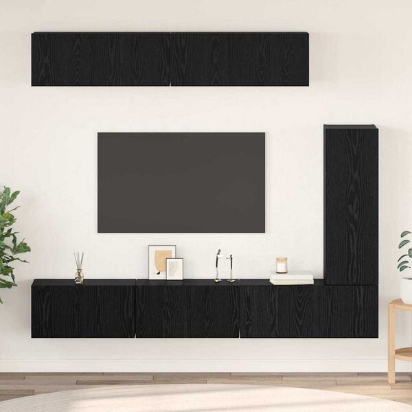 vidaXL TV Cabinet Set Wall-mounted 6 pcs Black Oak Engineered Wood
