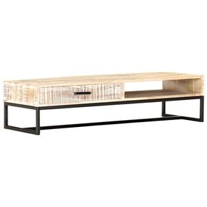 vidaXL Coffee Table White Solid Acacia Wood, Powder-Coated Steel Large