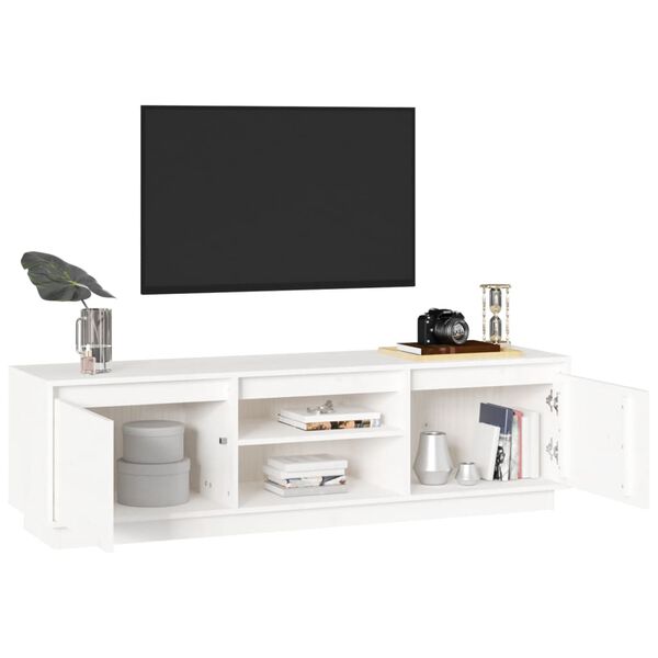 vidaXL TV Cabinet White Solid Pine Wood Medium TV Cabinet Rectangular