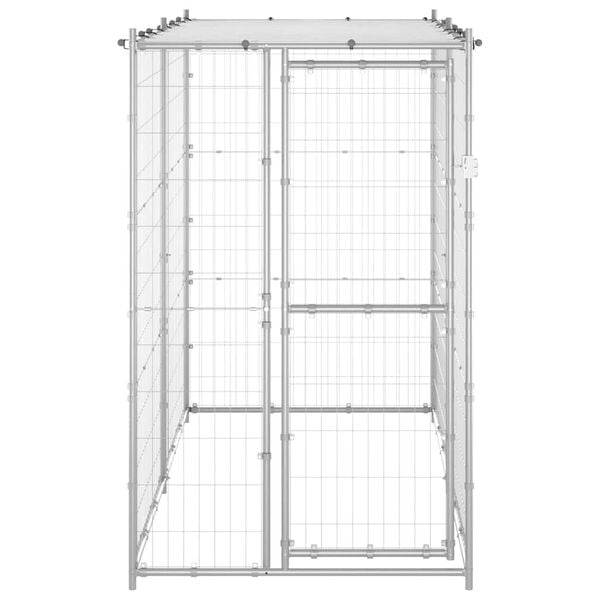 vidaXL Dog Kennel Silver Galvanized steel, PE Large Locks Dog Kennel