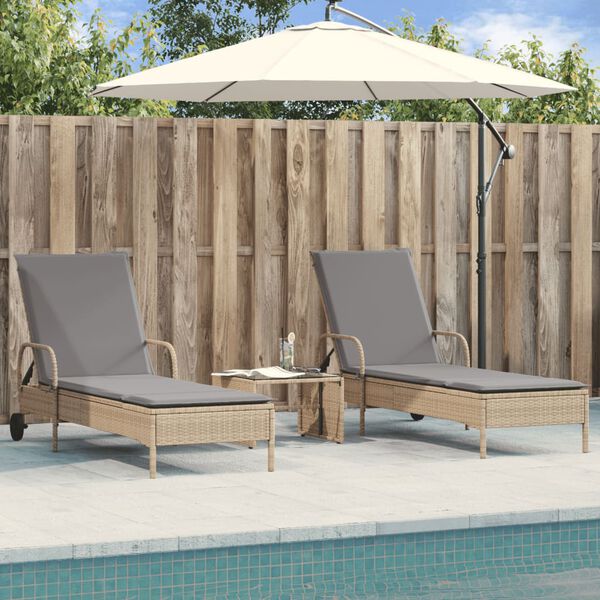 vidaXL Sun Lounger Beige Poly Rattan Single Adjustable Armrests Modern